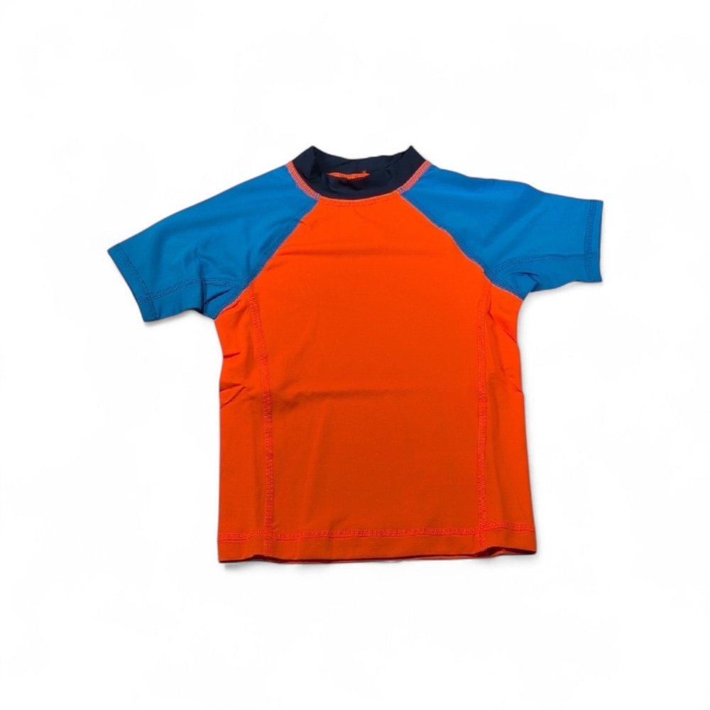 Lands End Blue & Orange Rash Guard Swim Shirt Short Sleeve